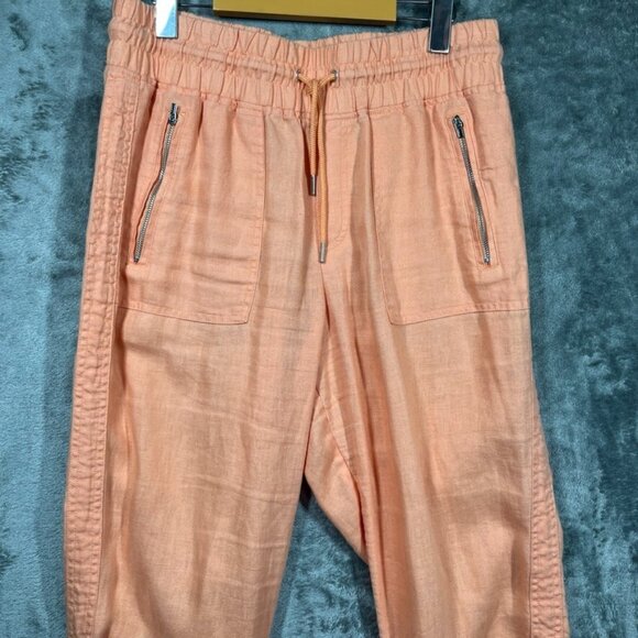 Athleta Cabo Linen Jogger Womens Size 8 Orange Peach Summer Zipped Pockets - Picture 5 of 11